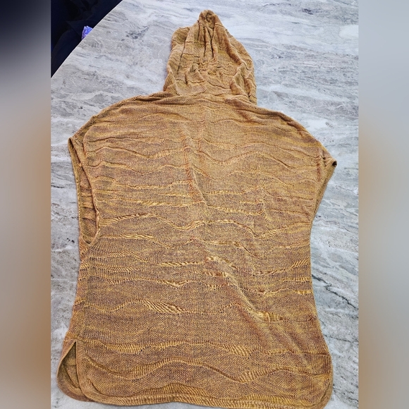 "Anthropologie Moth Open Knit Hooded Cardigan Vest Mustard Purple Small" - Picture 9 of 10